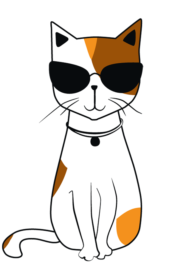 Illustrated Calico cat with sunglasses.