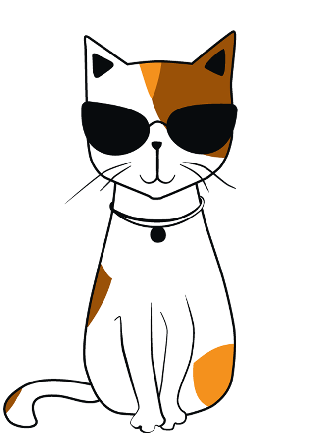 Digital marketing "cool cat" that is an illustrated Calico cat with sunglasses