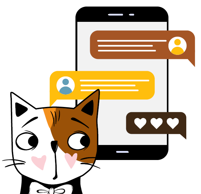 Illustration of Callie the cat thinking about requesting reviews by texting customers.