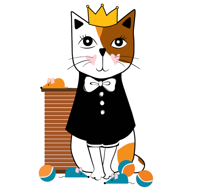 Illustration of Callie the cat smiling with a crown on her head.