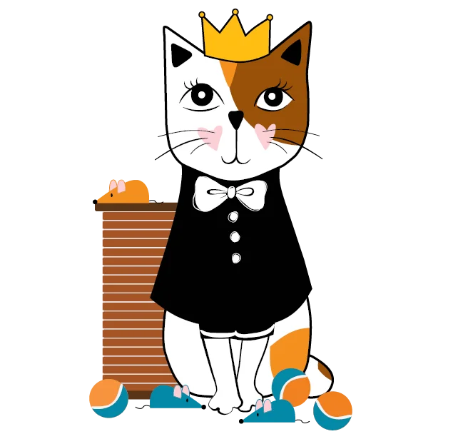 Illustration of Callie the cat smiling with a crown on her head.