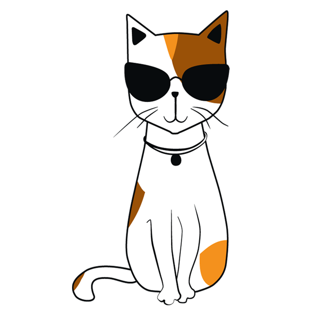 Illustrated Calico cat with sunglasses.