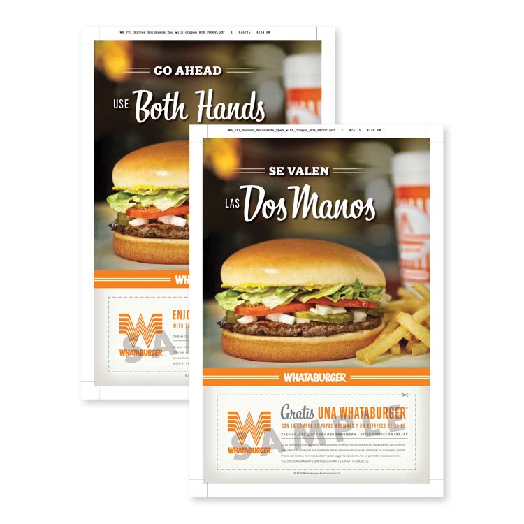 Spanish and English versions of coupons for Whataburger