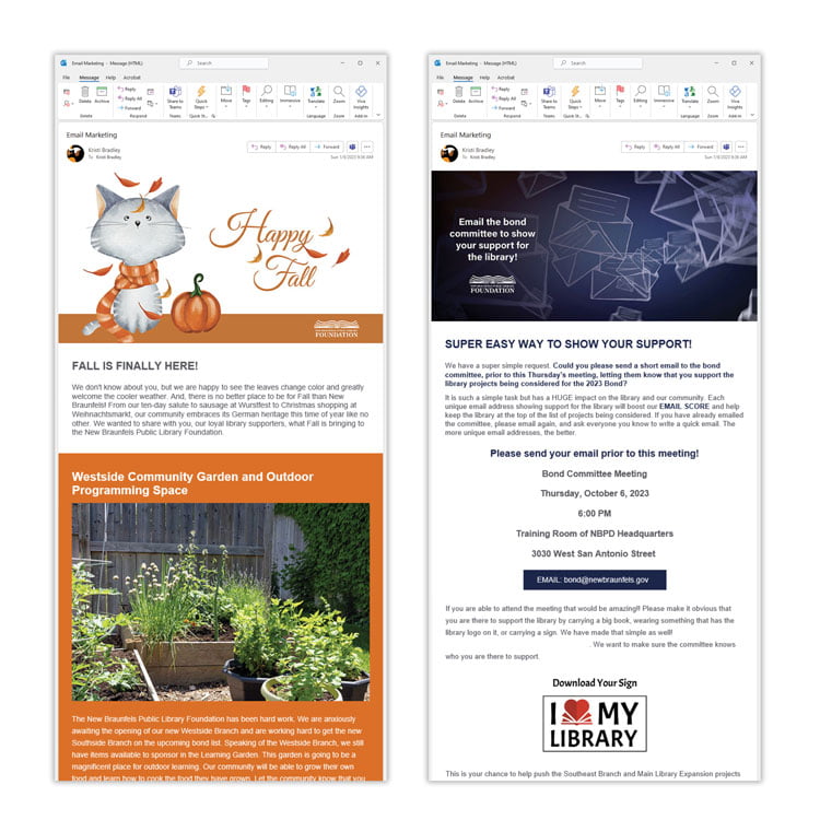 email marketing created for New Braunfels Library Foundation